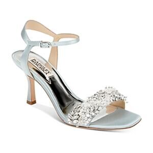 Badgley Mischka Womens Kate Embellished Heeled Sandals US 6.5 M Blue Satin EUC